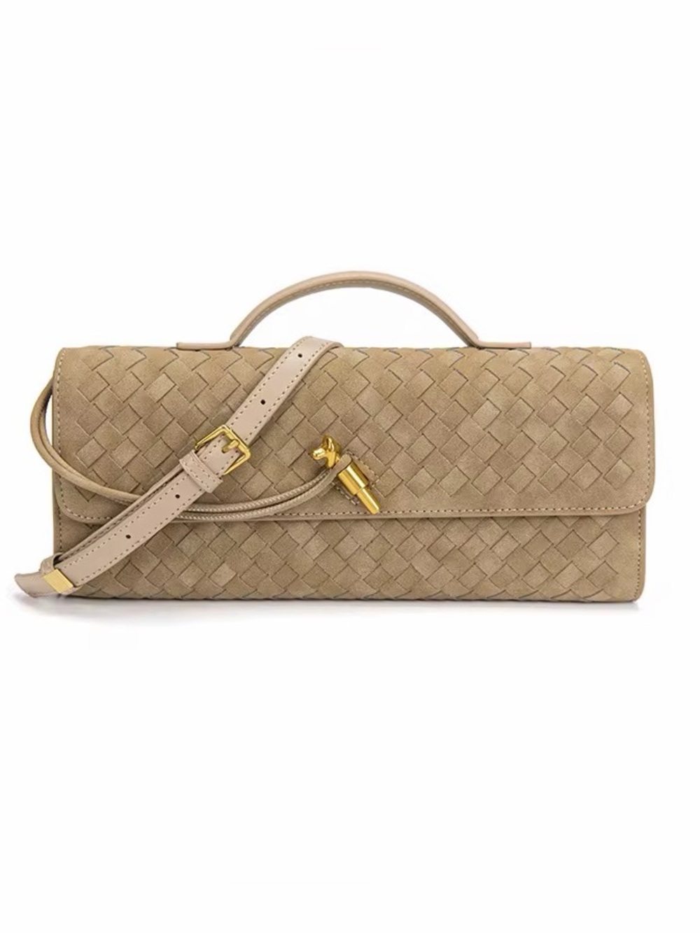 Woven Taupe Shoulder Bag with Top Handle
